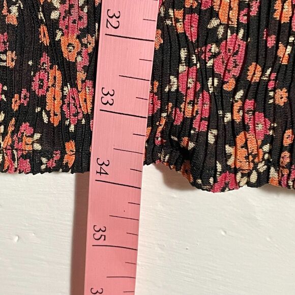 VTG Sag Harbor Maxi Skirt Black Red Orange Ditsy Floral Pleated Drawstring S - Picture 10 of 10